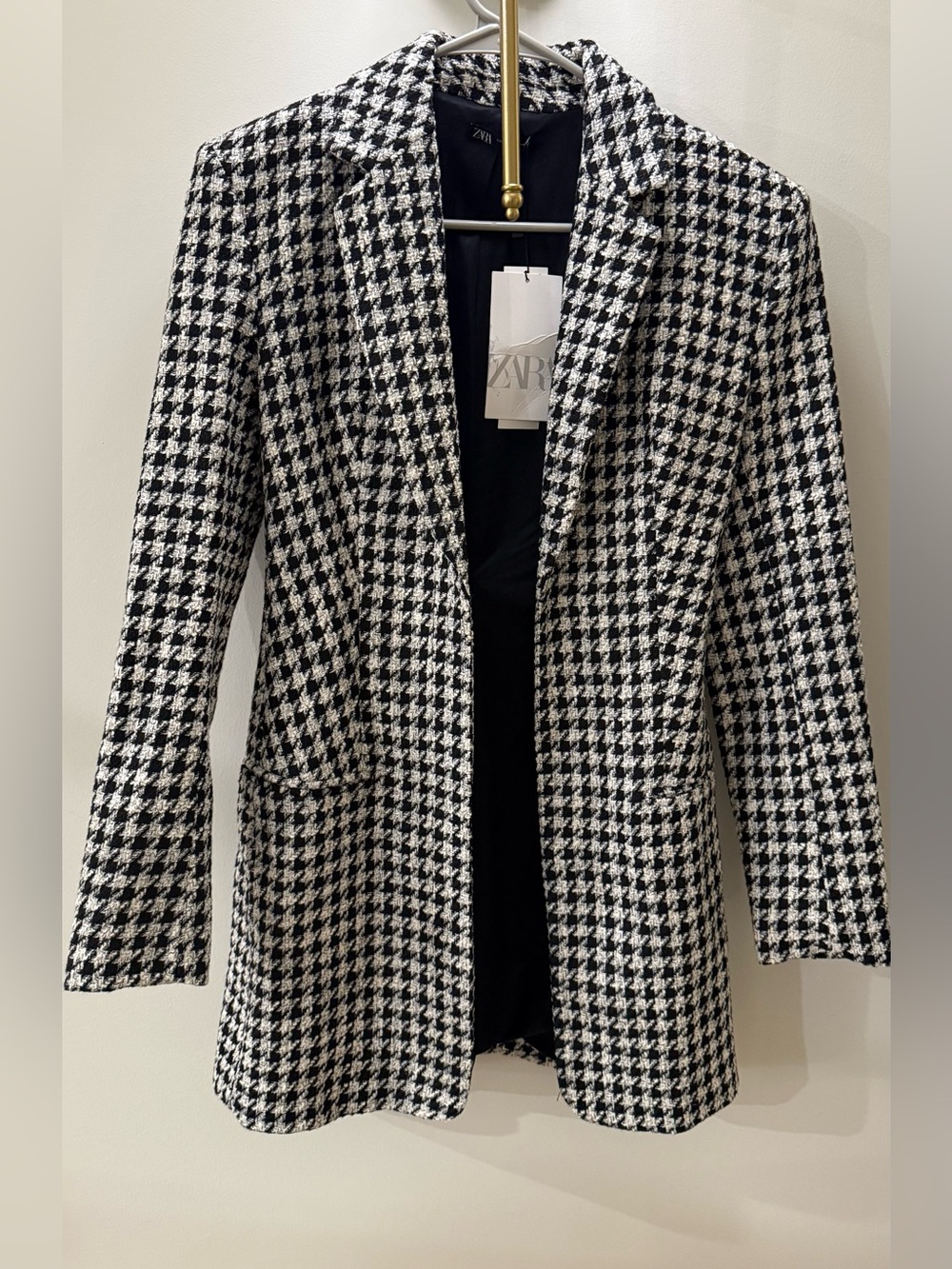 Zara Black & White Houndstooth Blazer Coat
